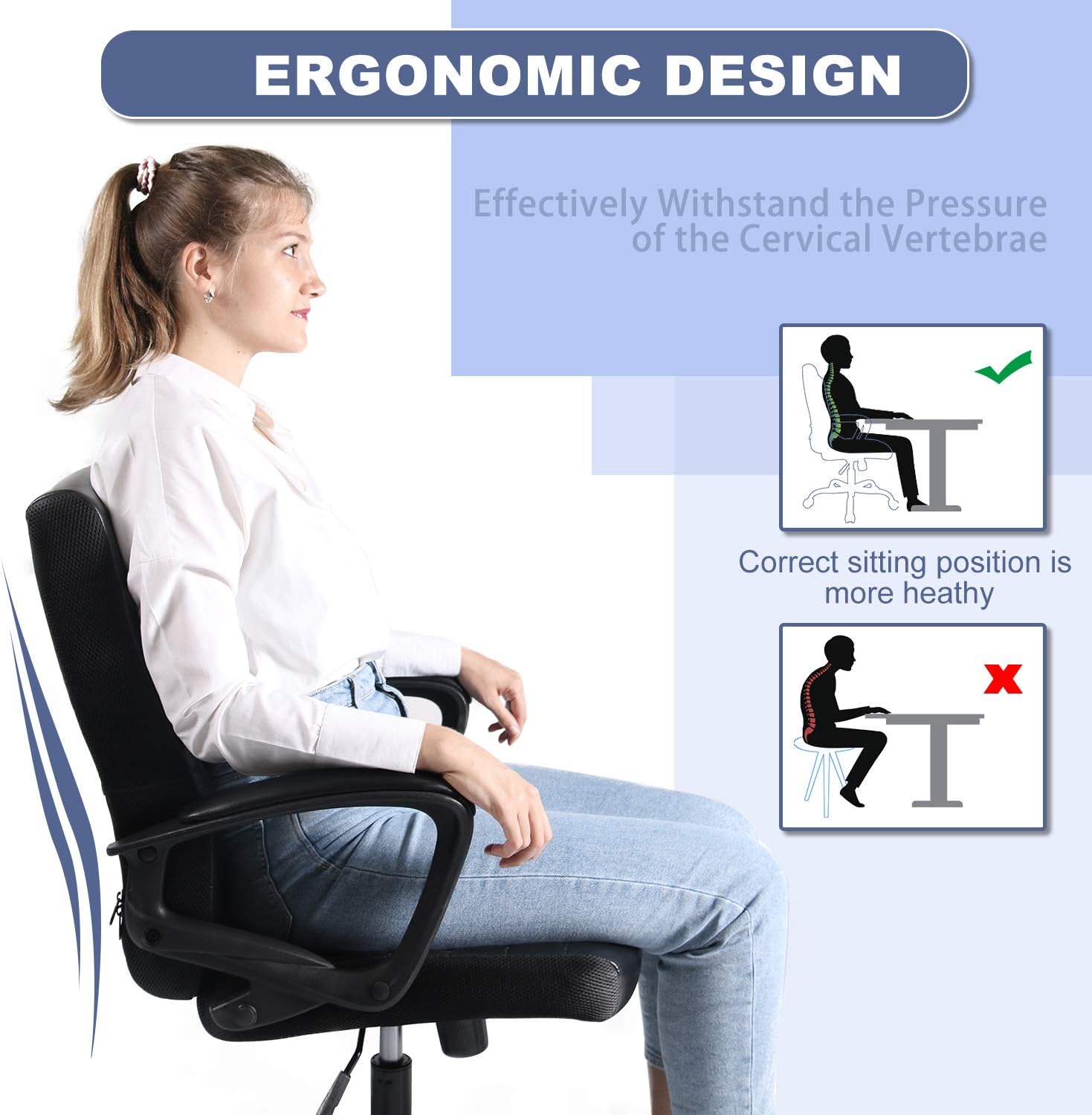 Office Chair Bonded Leather, Ergonomic Executive Computer Task Office Desk Chair Mid-Back with Swiveling Casters for Home Office Conference Room: Kitchen & Dining