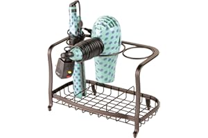 mDesign Metal Hair Care & Styling Tool Organizer Holder - 3 Sections - Bathroom Vanity Countertop Storage for Hair Dryer, Flat Irons, Curling Wands, Hair Straighteners - Bronze