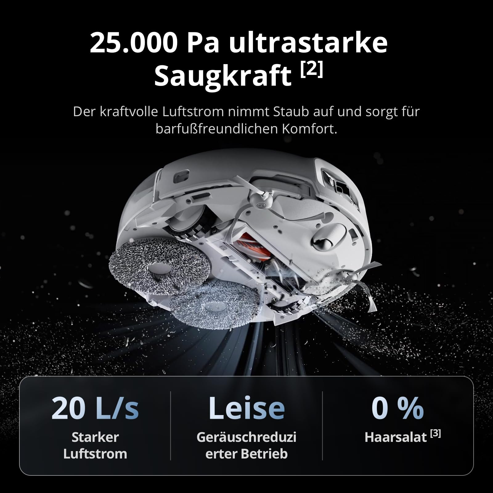 DJI ROMO P Saugroboter mit Wischfunktion, 25.000 Pa Saugkraft, Hinderniserkennung auf Drohnen-Niveau, Anti-Verwicklungsbürste, Selbstreinigende Basisstation, 200 Tage wartungsfrei, Transparent 8