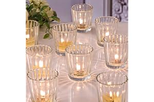 NITIME 24pcs Vintage Ribbed Votive Candle Holders, Glass Candle Holder for Wedding Table Decor, Tea Lights Candle Holder for Table Centerpiece, Christmas, Holiday Decor