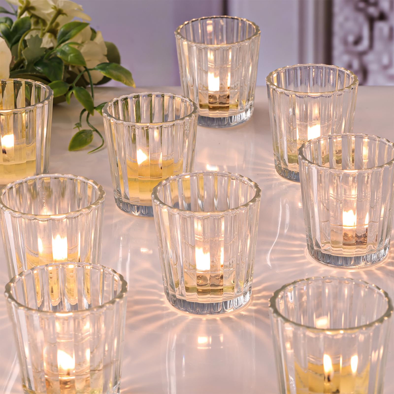Photo 1 of NITIME 24pcs Vintage Ribbed Votive Candle Holders, Glass Candle Holder for Wedding Table Decor, Tea Lights Candle Holder for Table Centerpiece, Christmas, Holiday Decor