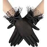 MIREAZW Women's Lace Gloves Tea Party Gloves With Sheer Bow Short Princess Wedding Evening Costume Accessories
