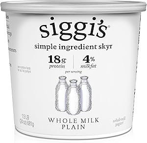 Siggi’s Icelandic Strained Whole Milk Yogurt, Plain, 24 OZ. – Thick, Protein-Rich Yogurt Snack