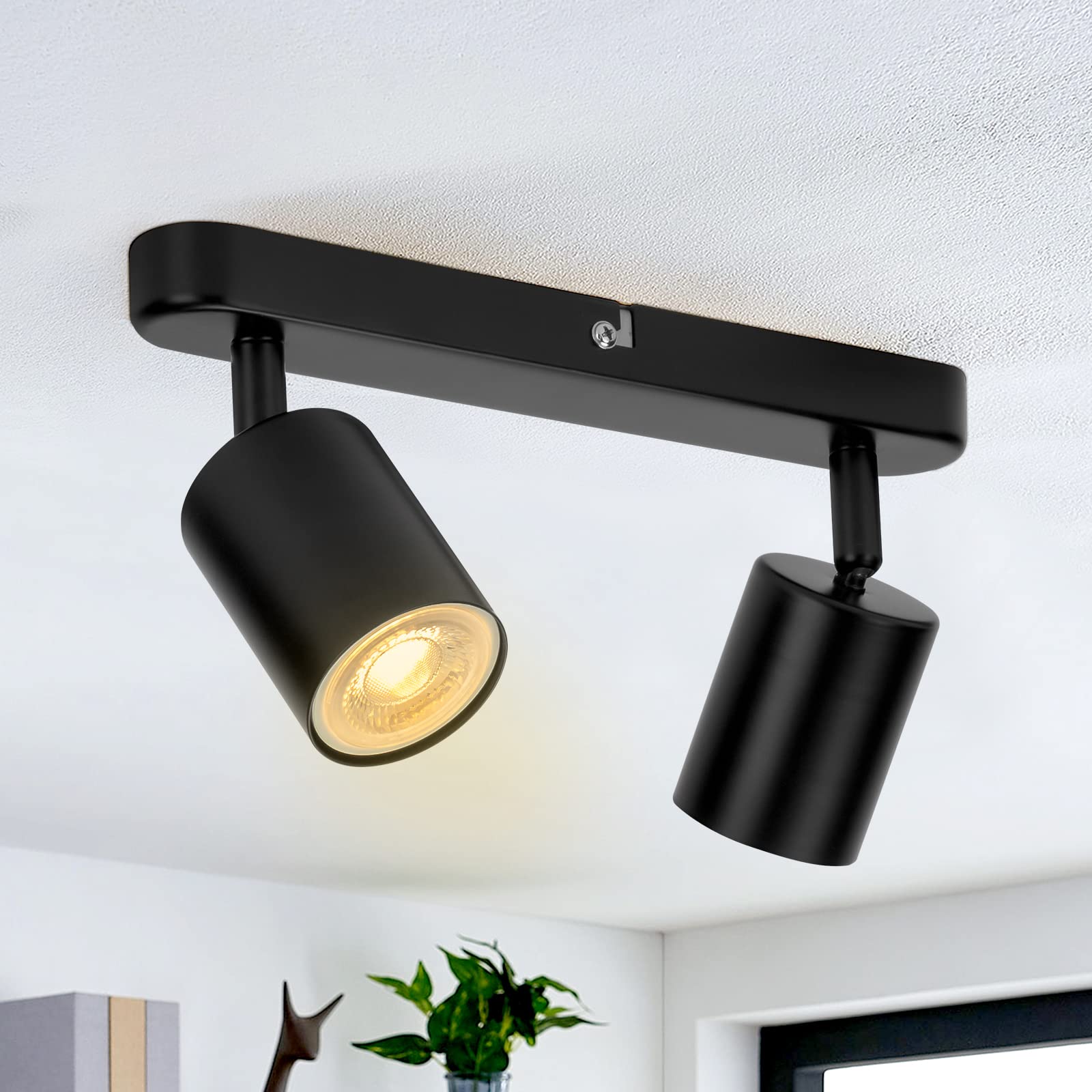 wowatt 2 Way Ceiling Spotlight GU10 Rotatable LED Ceiling Light Fitting Black, Modern Spotlight Ceiling Bar Indoor Industrial Wall Spot Light Metal for Kitchen Bedroom Hallway, Bulb Not Included