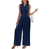 LOOKBOHO Women Dressy Summer Casual Jumpsuit Sleeveless V Neck Wide Leg Pants Rompers Fashion Elegant One Piece Outfit