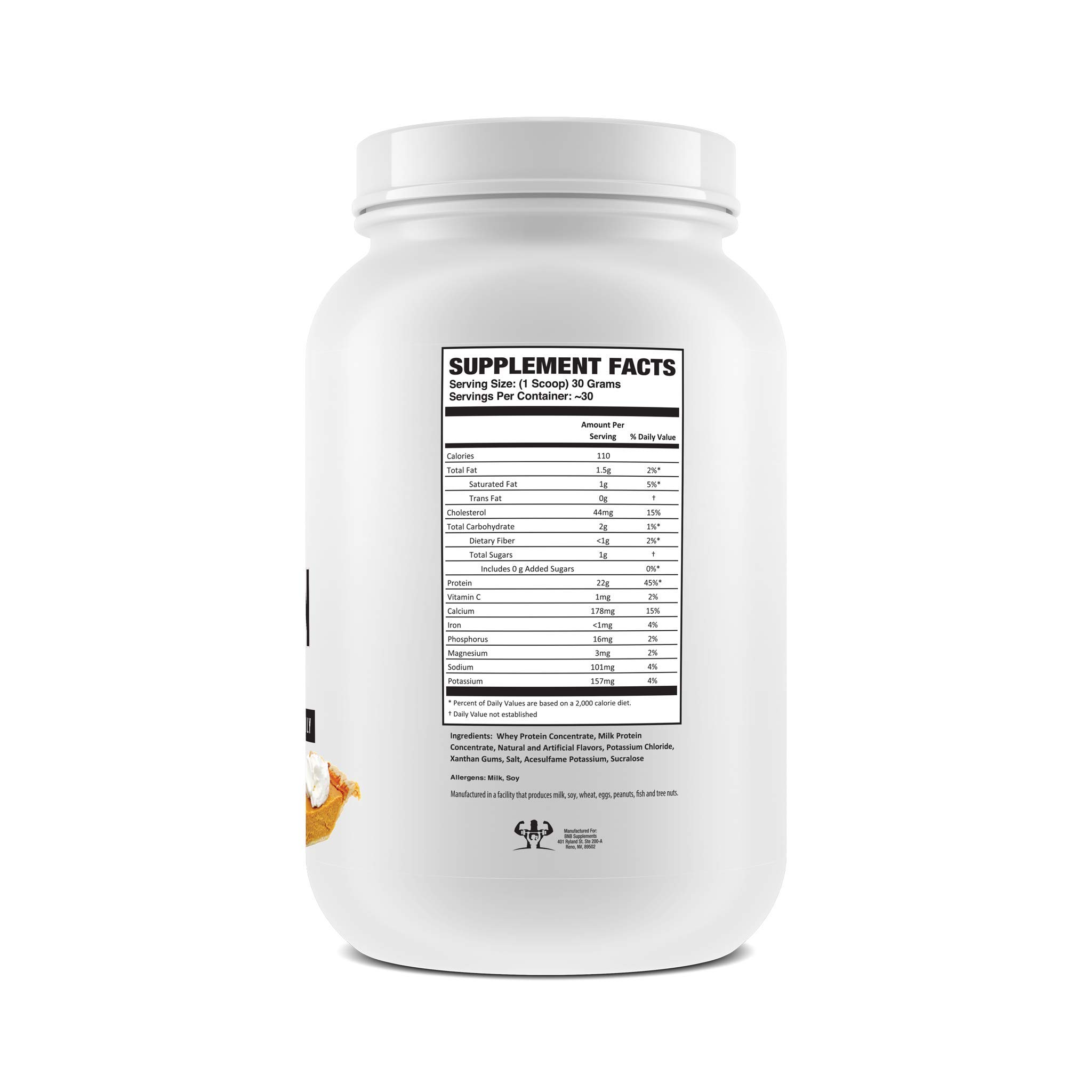 BNB 100% Whey Protein - Pumpkin Pie Flavor - 21g of Protein per Serving - 30 Servings - Mixes Easily - Delicious Protein Recovery Shake - by BNB Supplements