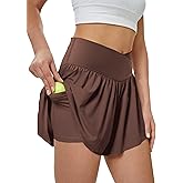 DLOODA Women's Athletic Running Shorts with Pockets Crossover Butterfly Flowy Shorts Cute Summer Skorts