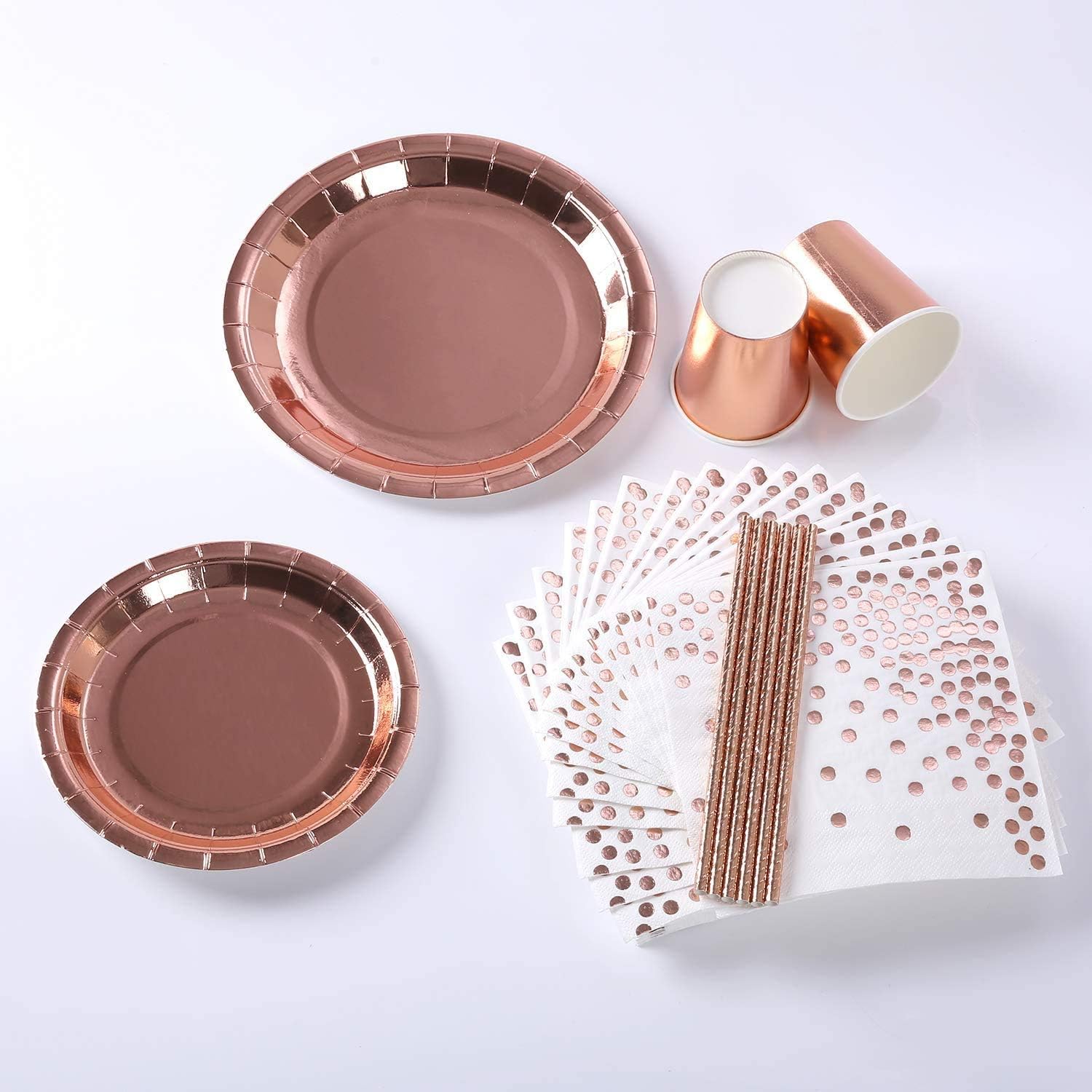 Anjing 146 Pcs Tableware Rose Gold Party Tableware Foil Paper Plates Napkins Cups Straws for Weddings/Graduation/Birthday/Festival - Image 5