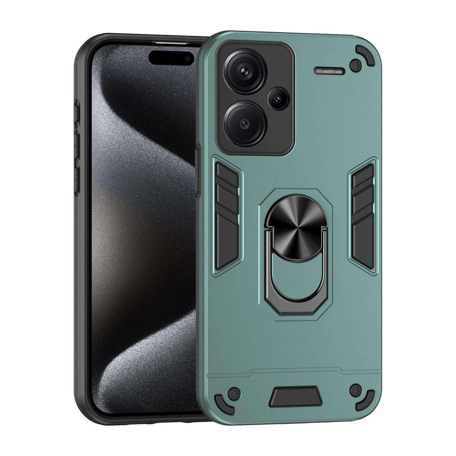 ILING Case for Xiaomi Redmi Note 13 Pro+ 5G/Plus 5G, Military Grade Shockproof Heavy Duty Protective Phone Case Cover with Enhanced Metal Ring Kickstand [Support Magnet Mount] (Green)