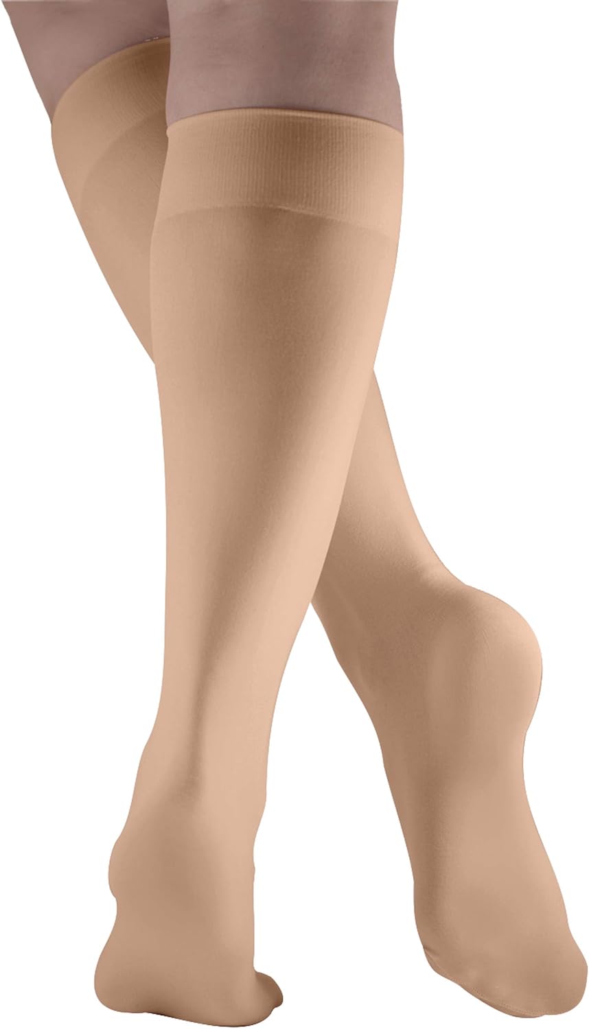 CRS Cross Figure Skating Socks (2 Pair) Knee High Tights for Ice Skates, Footed Skate Socks, Dance Tights (Twizzle Tan): Clothing