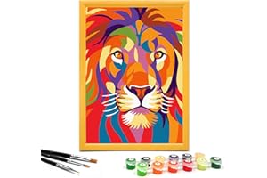 Nariolar Paint by Numbers for Kids Ages 4-8-12 with 7X9.5 inch Pre-Printed Cardboard,11 Acrylic Paint Pots and 3 Painting Brushes, Room Decor for Children,(Proud Lion)