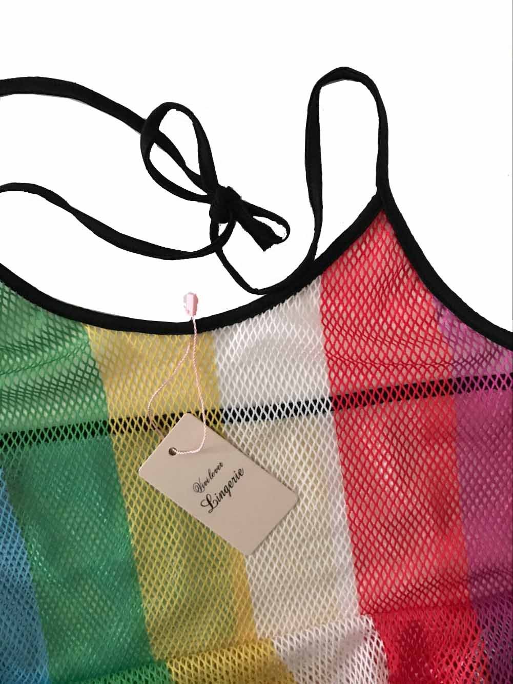 Vivilover Women Sexy Lingerie See-through Mesh Babydoll Silver Dress with G-string (Rainbow)