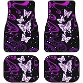 LONSANT Butterfly Car Floor Mats Set of 4,Bling Design Galaxy Purple Butterfly Vehicle Front Rear Carpets Mat Decorative Car Floor Carpet Rugs Non-Slip Car Accessories Universal for Car SUV Truck