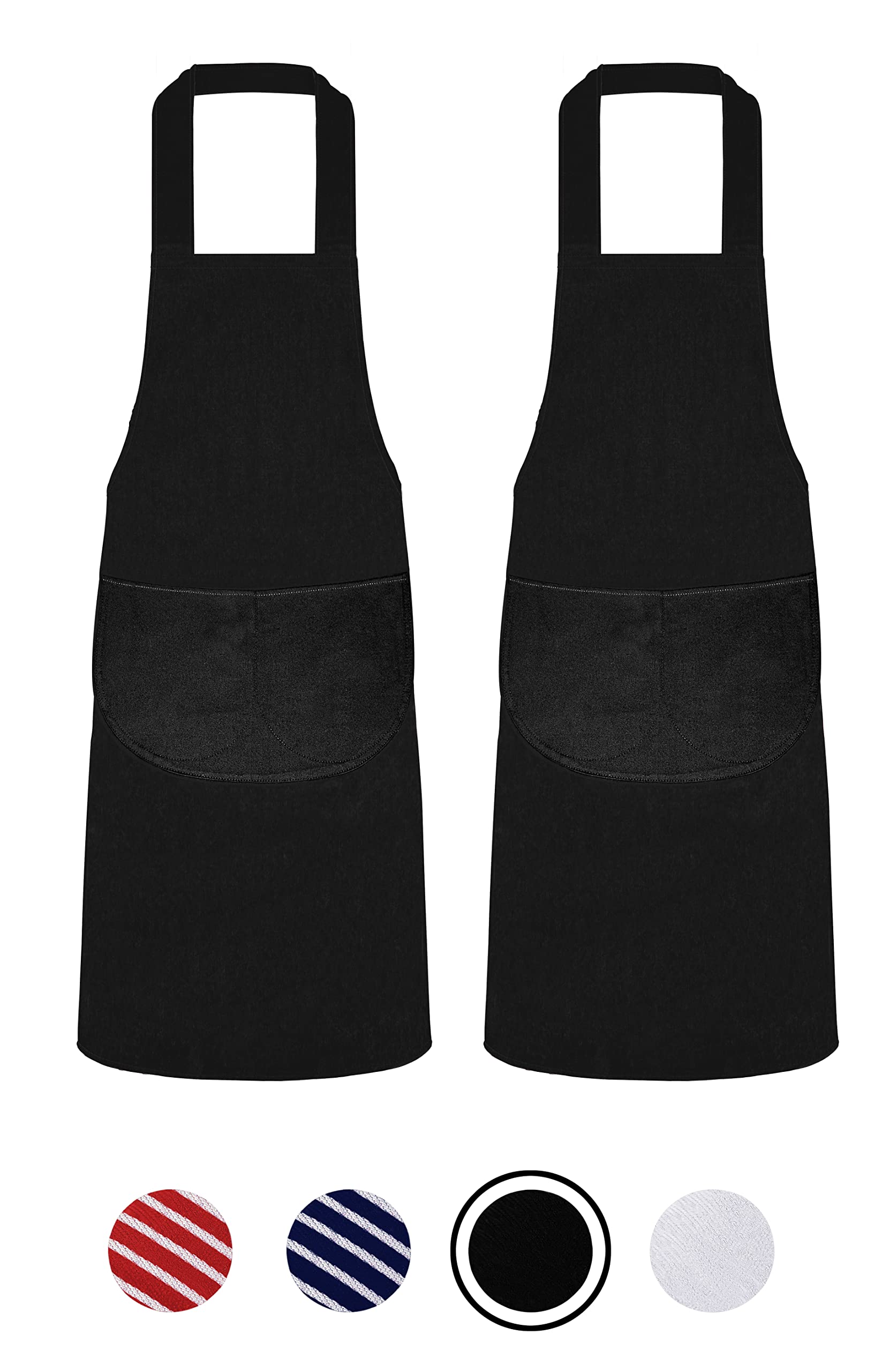 Quick Cleaning Supplies Pack of 2 Unisex Bib Aprons – 100% Combed Cotton - Professional Heavy Duty Grade – Thick Fabric Construction – Two Large Front Pockets’- Fade Resistant (Black)