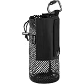 BASSDASH Tactical Molle Water Bottle Pouch with Carabiner Foldable Mesh Holder Bag for Travel Fishing Hunting Hiking Outdoor Activities