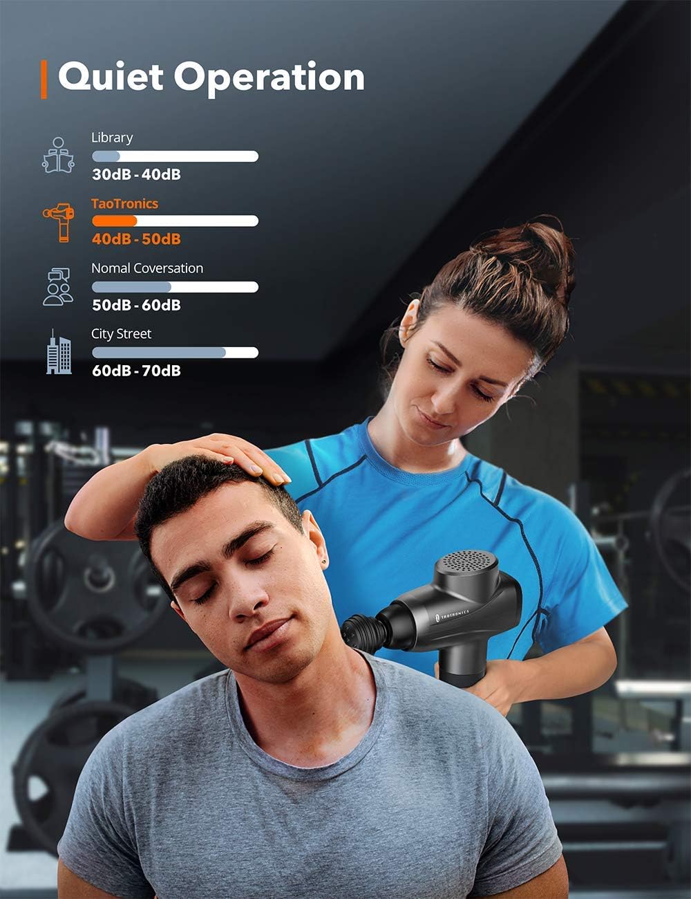 Massage Gun TaoTronics Professional Deep Tissue Muscle Massager Gun Percussion Handheld Electric Muscle Massager with 10 Speed Levels 6 Massage Heads for Gym Office Home Post-Workout Recovery: Health & Personal Care