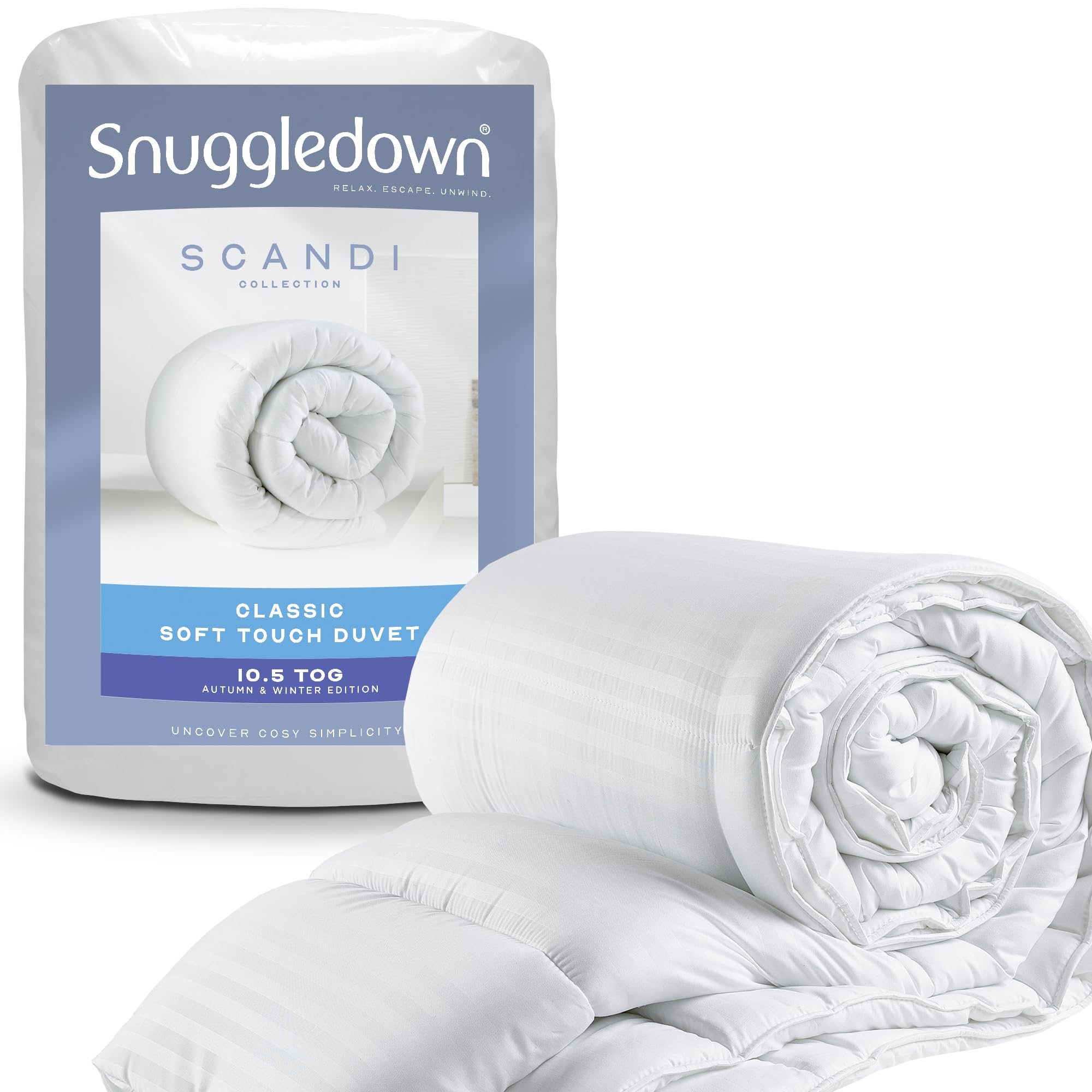 Snuggledown Soft Touch Double Duvet 10.5 Tog - All-Year Round Premium Breathable Quilt for All Seasons | UK-Made, Satin Striped Cover, Non-Allergenic, Machine Washable (200 x 200cm)