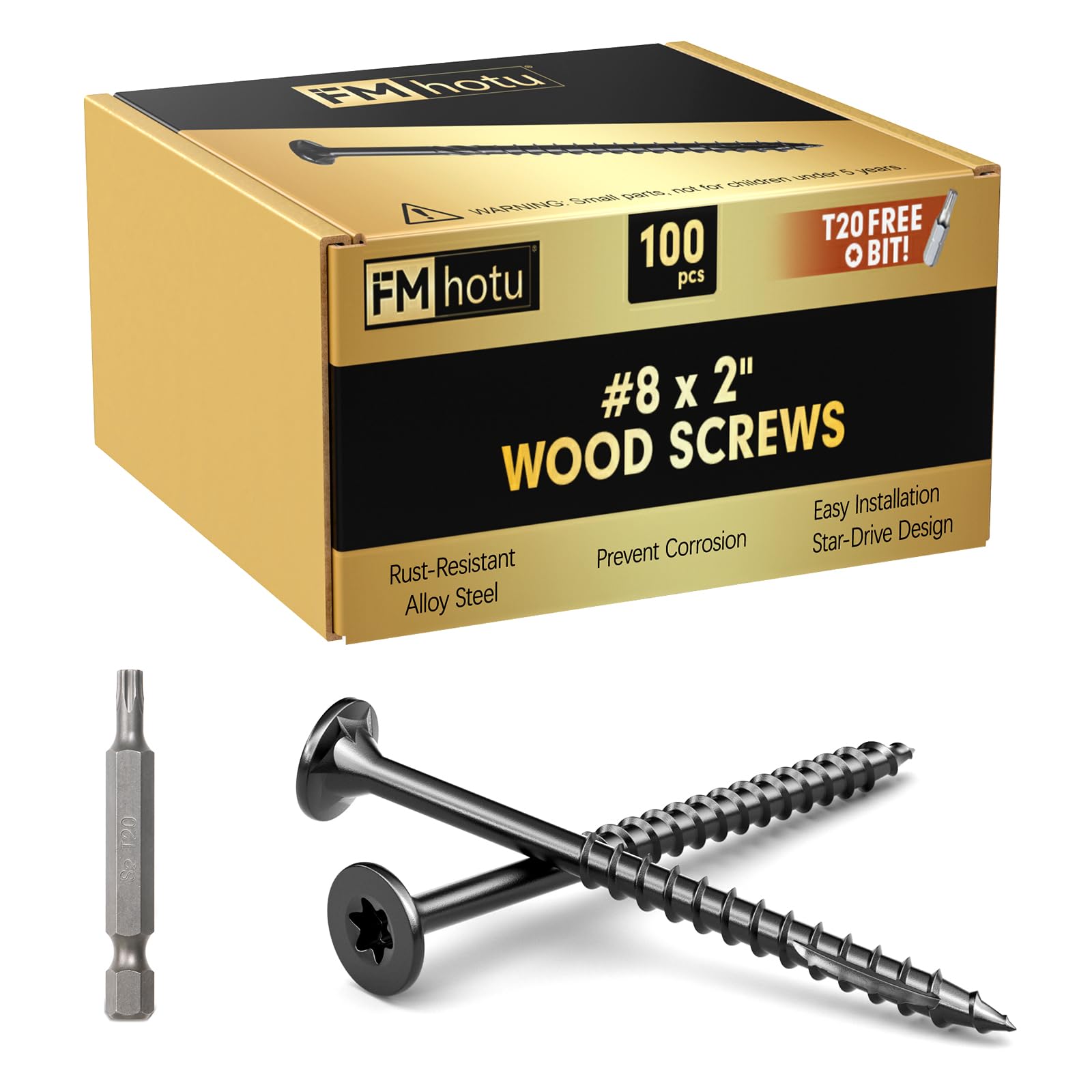 Photo 1 of #8 x 2” Deck Screws, 100Pcs Star Drive Wood Screws, Rust Resistant Timber Screws for Timber/Log/Landscaping Wood, T20 Star Bit Included, Black