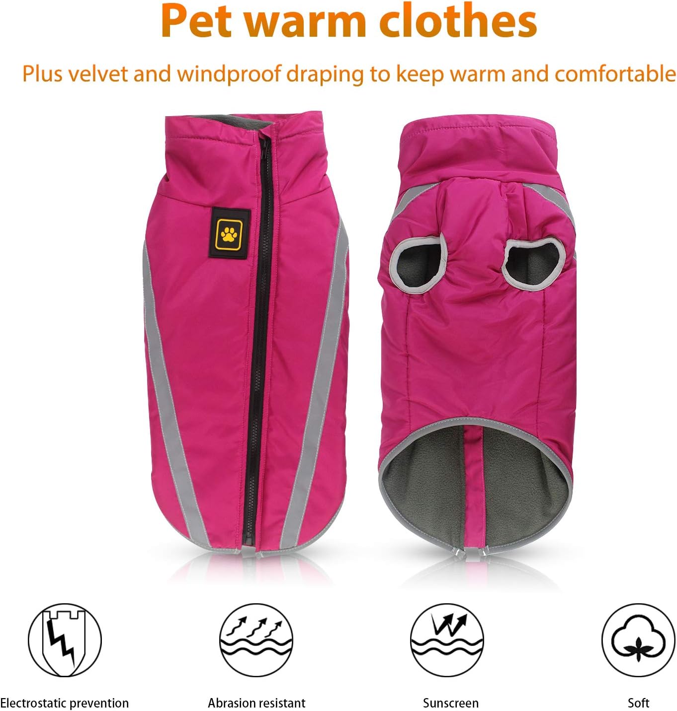 PETCUTE Dog coat Warm Vest Jacket for medium large dogs waterproof dog coat, Pink, 6XL(Chest:90cm, Back:70cm) - Image 5