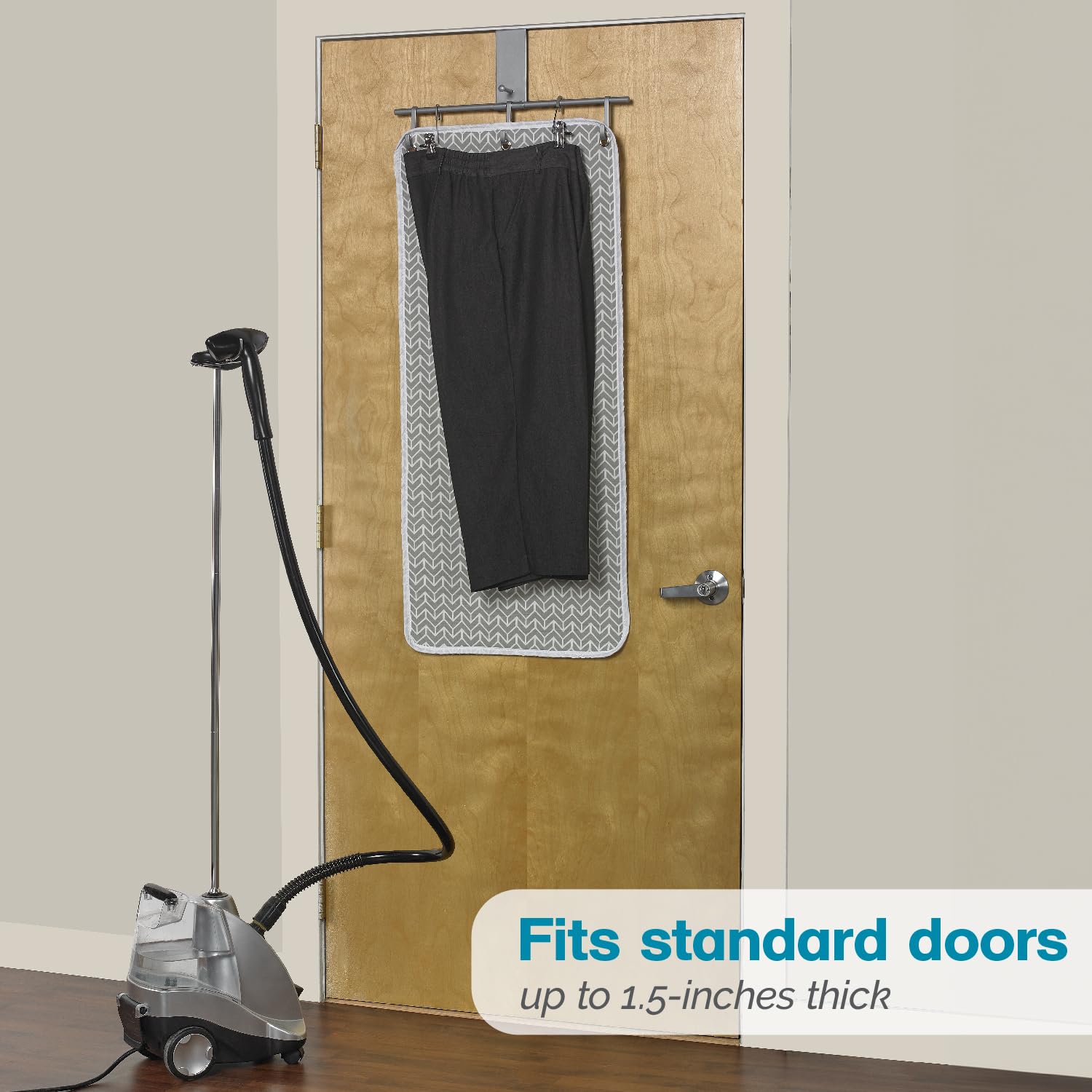 Polder Over-the-Door Steaming Station, Clothes Steamer Station, 100% Cotton Cover with Water Protection Layer, Portable Garment Steamer Pad, Ideal for Home and Travel, 38