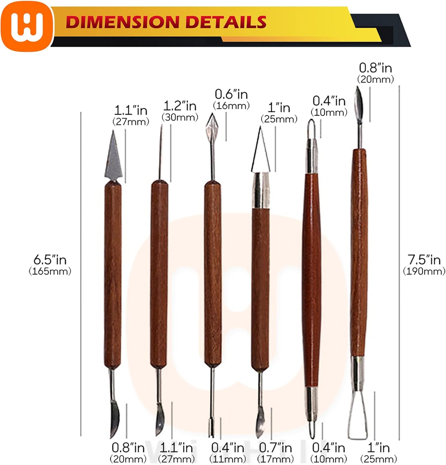 Clay Pottery Tools, 6- Piece Sculpting Modeling Tool Kit Double-Sided, Sculpture Carving Set with Wooden Handles for Ceramics Making Molding and Smoothing