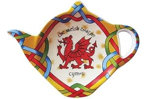 ROYAL TARA Welsh Dragon Teabag Holder Irish Tea Bag Coaster Wales Teapot Shaped Resting Caddy Saucer St. Davids Day Gift Made of New Bone China H8.5cm W11.5cm Diameter 4"/10cm