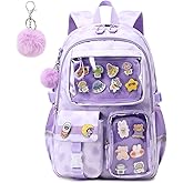 Dafelile Kawaii Backpack for Teen Girls,Cute Aesthetic Bookbag School Bookbag Ita Bag Pin Display Backpack with Insert for Teen Girls,Purple(Pins NOT Included)