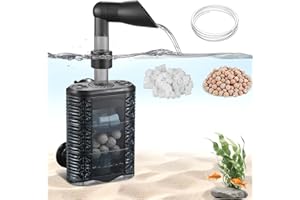 Carefree Fish Aquarium Small Sponge Filter Air-Operated Quiet for 3~10Gal Fish Tank for Saltwater and Freshwater with 3Ft Tubing Biochemical Filtration Balls and Fluidized Beds(Not Include Air Pump)