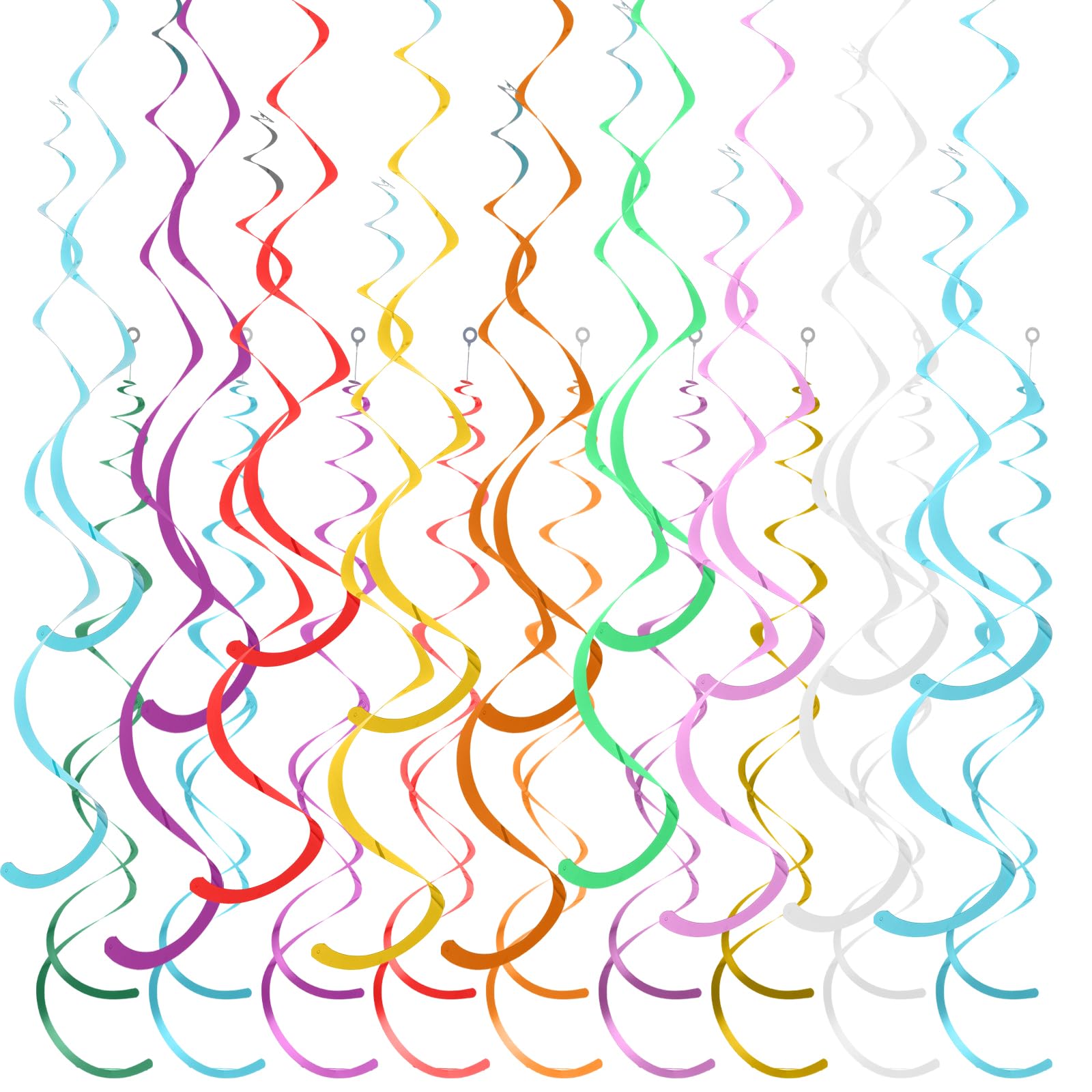 Photo 1 of 36 Pcs Birthday Hanging Decorations Party Hanging Swirls Streamer Colorful Party Decorations Plastic Celling Swirls Themed Ceiling Streamers for Birthday, Wedding, Baby Shower, Classroom, Candyland