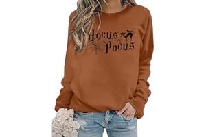 Halloween Sweatshirt Women Hocus Pocus Shirt Long Sleeve Black Cat Shirt Halloween Pullovers Sweatshirts Top