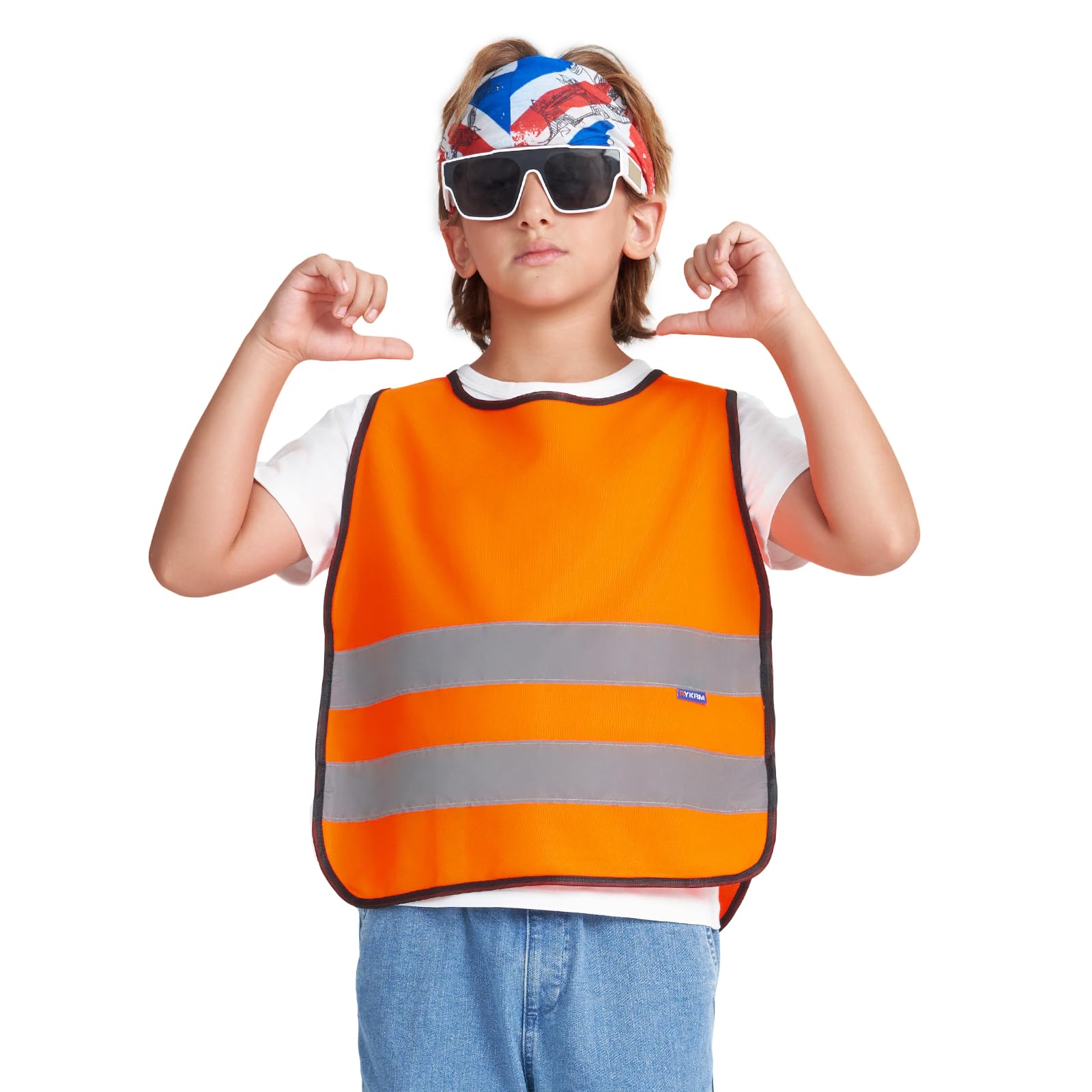 AYKRM 6-9 Year Orange Hi Vis Vests for Kids High Visibility Reflective Vest Orange High Vis Jacket for Kids