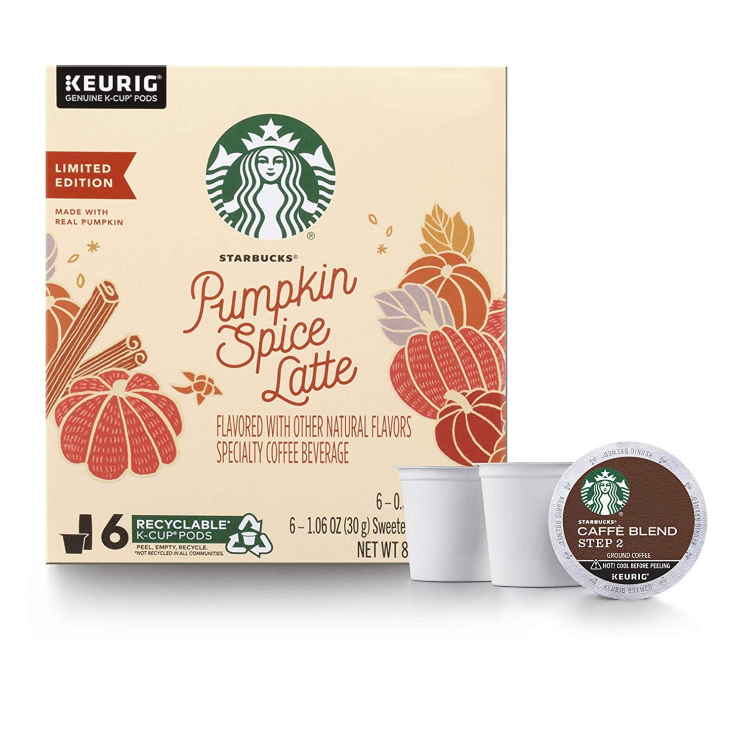 Pumpkin Spice Caffe Latte Single-Cup Coffee for Keurig Brewers, 1 Boxes of 6 K-Cups