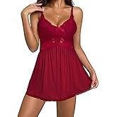 Vicarly Sexy Ruffle Floral Lace Night Gown Babydoll Lingerie Dress One Piece