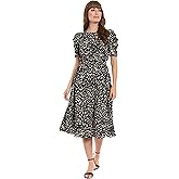 London Times Womens Women's Crew Neck Short Sleeve Midi Dress with Pockets - A-line Silhouette - Business Casual Dress