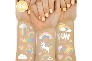 xo, Fetti Rainbow Temporary Tattoos - 46 Glitter Styles | Unicorn Birthday Party Supplies, Oh Happy Day Baby Shower, Magical Party Favors