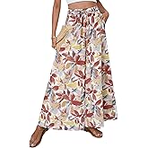 SimpleFun Women's Palazzo Pants Boho Floral Wide Leg Trousers Summer Beach High Waisted Flowy Pants with Pockets