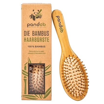pandoo Bambus Haarbürste mit Naturborsten - Vegan, umweltfreundlich - Natur-Bürste mit Bambusborsten für natürlich schöne Haa