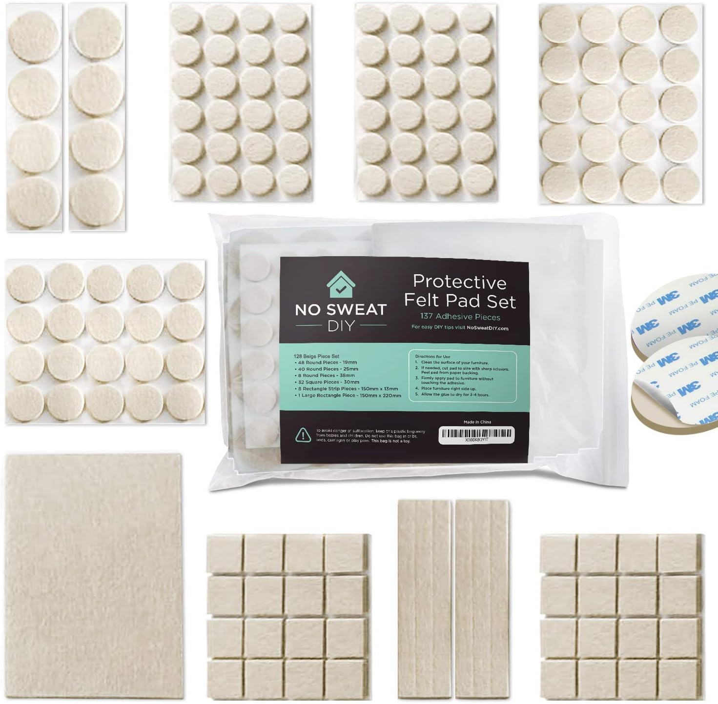 Furniture Pads to Protect Wood Floor. 3M Strong Adhesive Furniture Felt Pads for Furniture Feet. 137 Set of Felt Furniture Pads for Chair and Table Legs