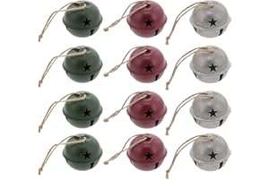 Haute Decor Jingle Bell Metal Christmas Tree Ornaments, 1.97-inch Diameter, 12-Pack Assorted Colors, Green, Red, Silver - Decorate Your Holiday Tree or Use as Present Toppers