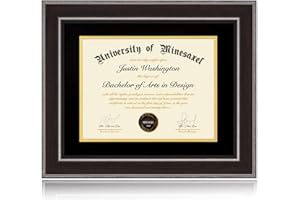 Minesaxel 11x14 Diploma Frames 8.5x11 with Black Mat, Fits Degree Certificate Document, 14 x 11 Walnut Color Frame with Plexiglass Panel for Wall Mounting or Tabletop Display