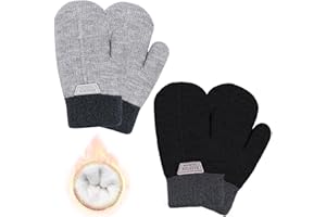 BEURLIKE 2 Pairs Kids Mittens Fleece Winter Gloves for Boys Girls Children Warm Knitted Snow Gloves for 3-7 Years