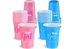 Norme 30 Pcs Gender Reveal Plastic Cups Team Boy Team Girl Disposable Blue Pink Plastic Cups Gender Reveal Party Supplies for Beverage Drink Tableware(16 oz)