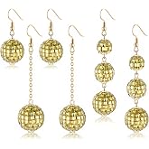 YAHPERN 3Pairs Disco Ball Earrings for Women, Halloween Outfits Accessories, Statement Dance Party Mirror Ball Dangle Earrings Halloween Party Holiday Gifts