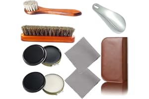 Nuoyunova Complete Shoe Care Kit with Black and White Polish - Perfect for Home and Travel Use - Includes Brushes, Bitumen, C