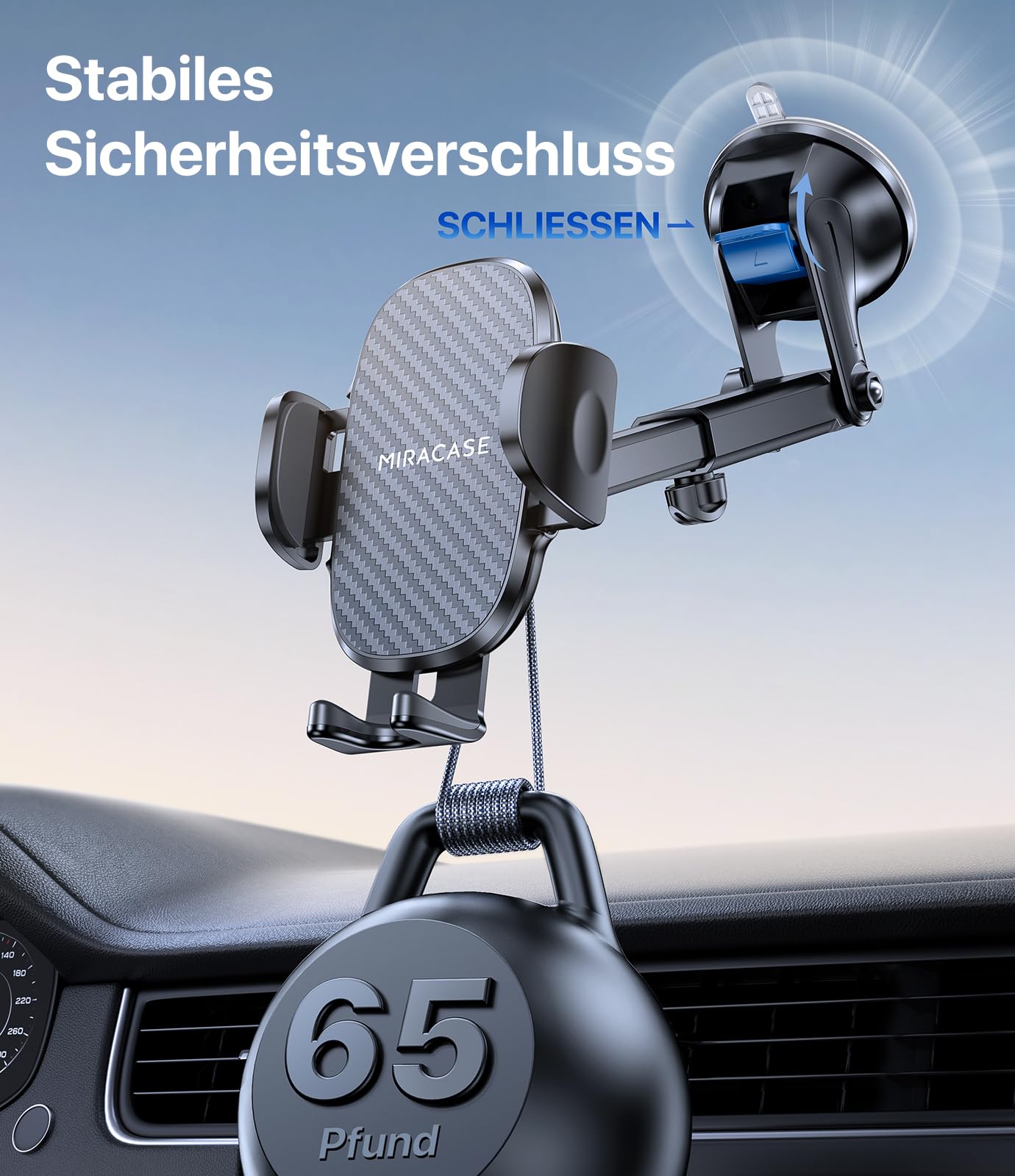 Miracase Handyhalterung Auto[Verbesserter Saugnapf] Handyhalter fürs Auto 360° Drehbar, Armaturenbrett Windschutzscheibe KFZ Handy Halterung für iPhone Galaxy Alle Smartphones 4