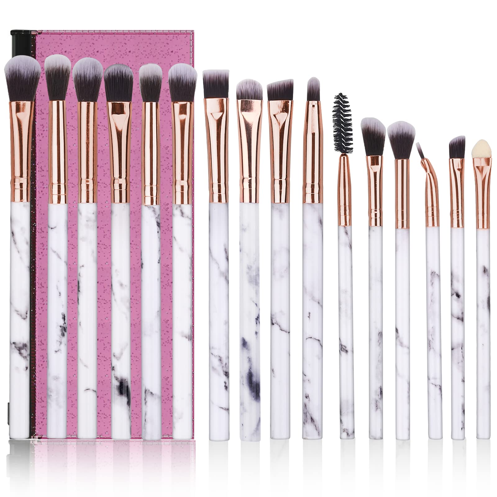 Makeup Brushes Set DUAIU 16PCS Vegan Synthetic Make up Brushes Foundation Eyeshadow Concealer Eyebrow Black Marble Brush Set With Makeup Brush Holder and Gift Box