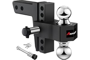 ANTbay Adjustable Trailer Hitch Towing Ball Mounts, Fits 2-Inch Receiver, 6" Drop/Rise Drop, Dual Ball (2" X 2-5/16"), 12,500 GTW with Trailer Locks, Black