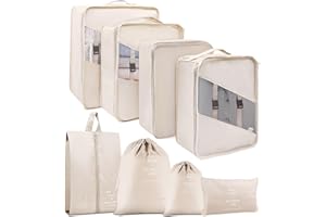 YEEYAA 8 Set Packing Cubes for Travel, Mesh Travel Bags Organizer for Luggage, Suitcase, Travel Essential with Laundry Bag, Shoe Bag, Storage Underwear Bag, Travel Cubes for Carry on for Women & Men