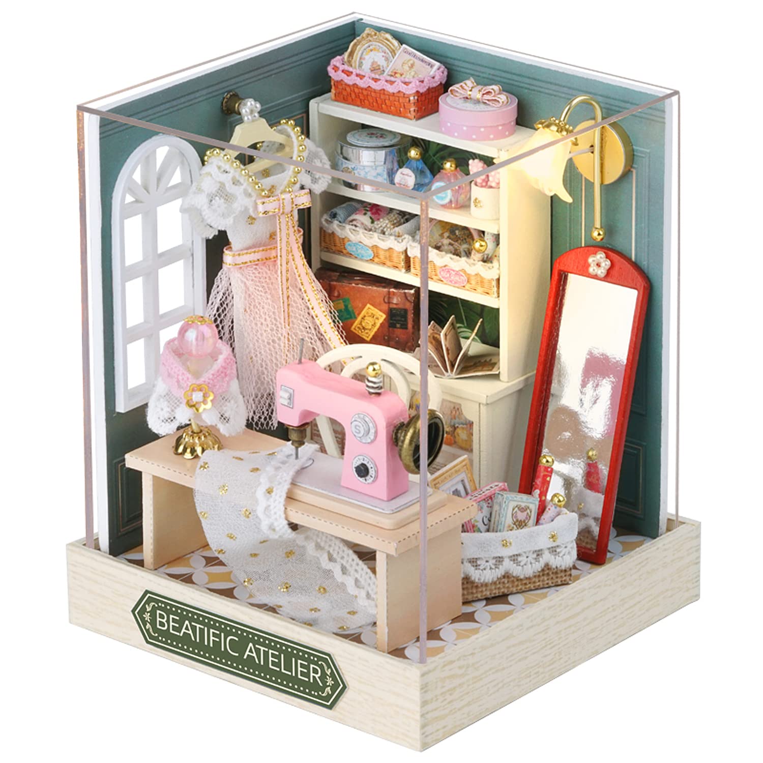 CUTEROOM DIY Miniature Doll House Kits, DIY House Kit with Dust Cover, 3D Wooden Dollhouse Kits to Build for Teens Adults Birthday Gift (Beatific Atelier) — image 1