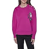 KARL LAGERFELD womens Long Sleeve Crew Neck Choupette Patch Scuba Sweatshirt